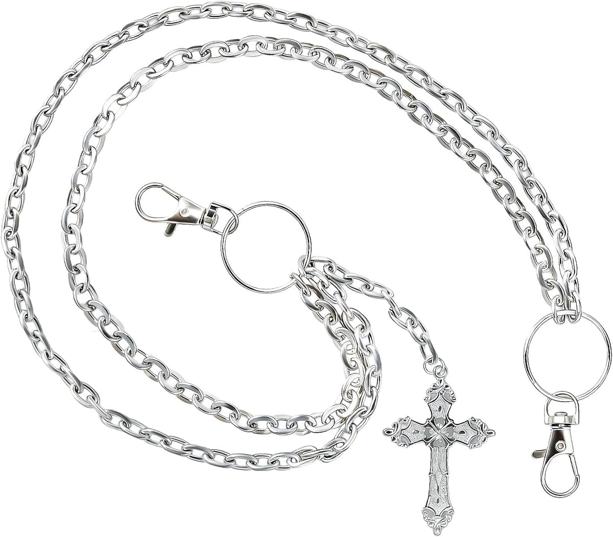 Wallet Chain Pants Chain for Women Men Double Cross Pocket Chains with 2 Keyrings Punk Trousers Jeans Chains Biker Heavy Duty Chain Keychain Goth Accessories