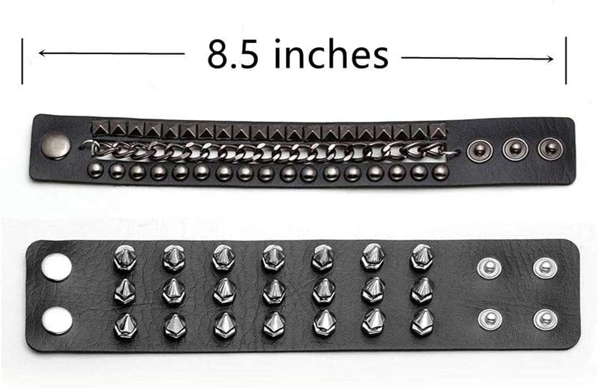 2PCS Punk Leather Cuff Bracelets, Spike Studded Punk Bracelet, Goth Leather Cuff Bangle for Men Women