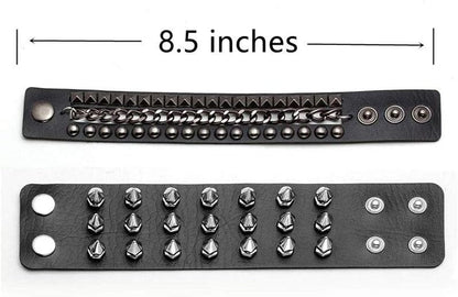2PCS Punk Leather Cuff Bracelets, Spike Studded Punk Bracelet, Goth Leather Cuff Bangle for Men Women