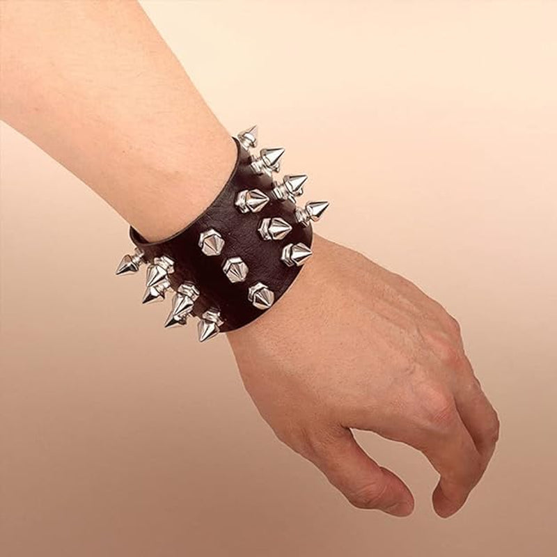 2PCS Punk Leather Cuff Bracelets, Spike Studded Punk Bracelet, Goth Leather Cuff Bangle for Men Women
