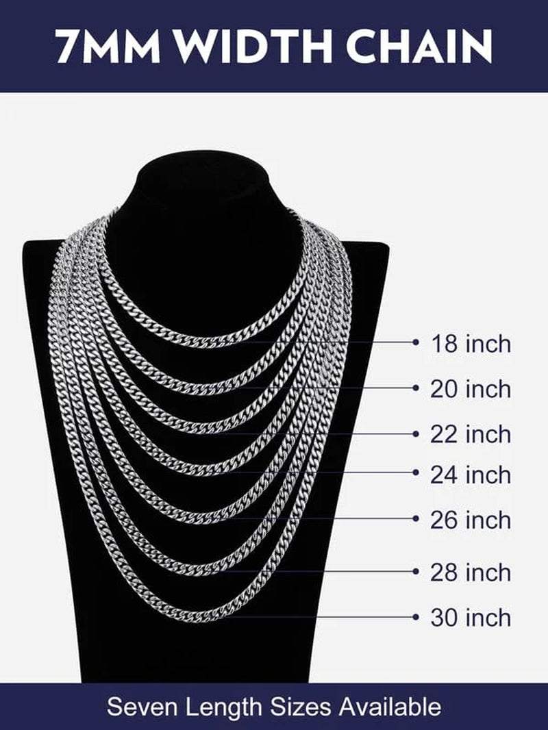 7MM Stainless Steel Mens Chain Necklaces Miami Cuban Link Chain for Men 22 Inches Chunky Cuban Chain Men Jewelry Birthday Valentines Father Day Gift for Dad Son Husband