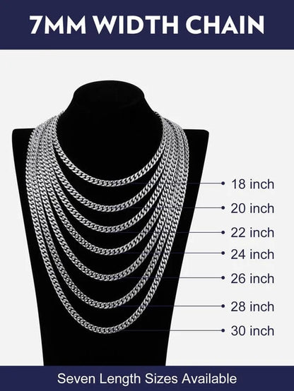 7MM Stainless Steel Mens Chain Necklaces Miami Cuban Link Chain for Men 22 Inches Chunky Cuban Chain Men Jewelry Birthday Valentines Father Day Gift for Dad Son Husband