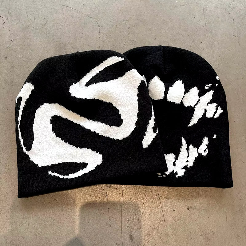 Knitting Beanies for Men Goth Tooth Caps Y2K Streetwear Winter Pullover Kpop Gorro Harajuku Vintage Warm Hip Hop Women Hat