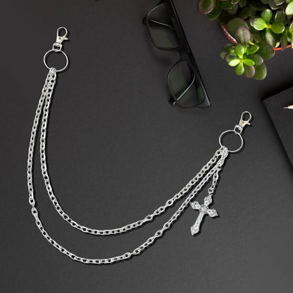 Wallet Chain Pants Chain for Women Men Double Cross Pocket Chains with 2 Keyrings Punk Trousers Jeans Chains Biker Heavy Duty Chain Keychain Goth Accessories