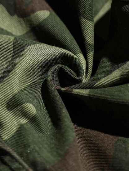Men'S Wide-Leg Camo Cargo Pants, Multi-Pocket Military Tactical Trousers, Streetwear Hip-Hop Loose Casual Work Pants