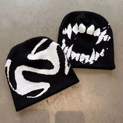 Knitting Beanies for Men Goth Tooth Caps Y2K Streetwear Winter Pullover Kpop Gorro Harajuku Vintage Warm Hip Hop Women Hat