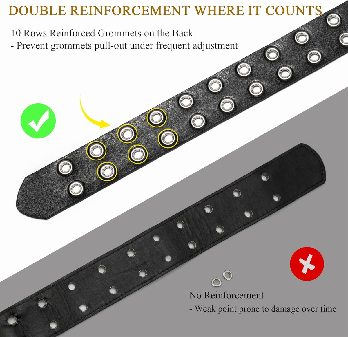 Grommet Leather Belt, Y2K Goth Studded Belts for Women Men Teens | Punk Emo Double Hole Belt, Womens Belts for Jeans/Pants/Skirts, Adjustable Alt Grunge Belt for Streetwear Fashion/Festival