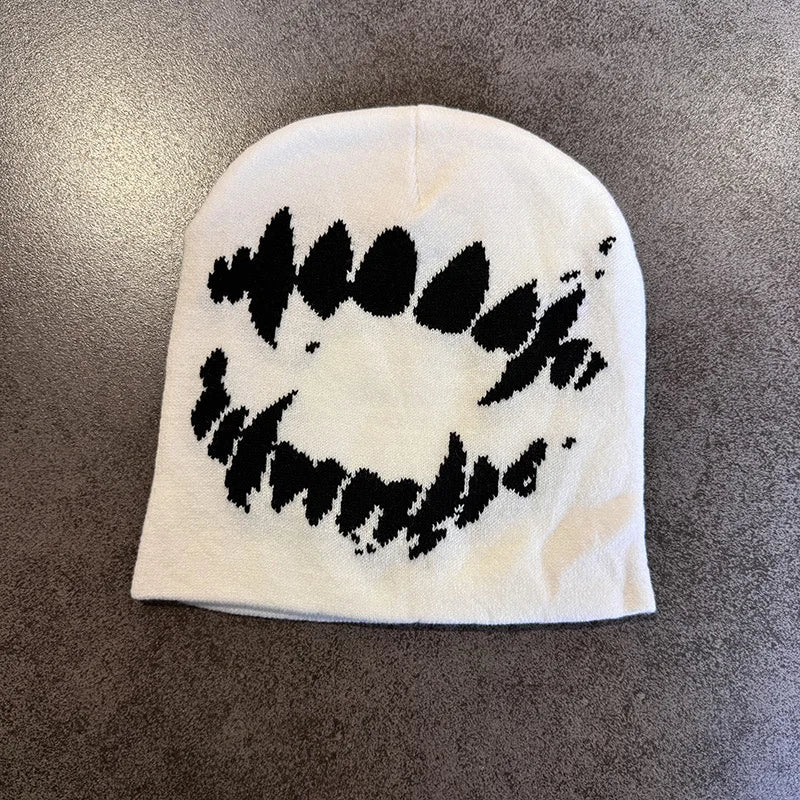 Knitting Beanies for Men Goth Tooth Caps Y2K Streetwear Winter Pullover Kpop Gorro Harajuku Vintage Warm Hip Hop Women Hat