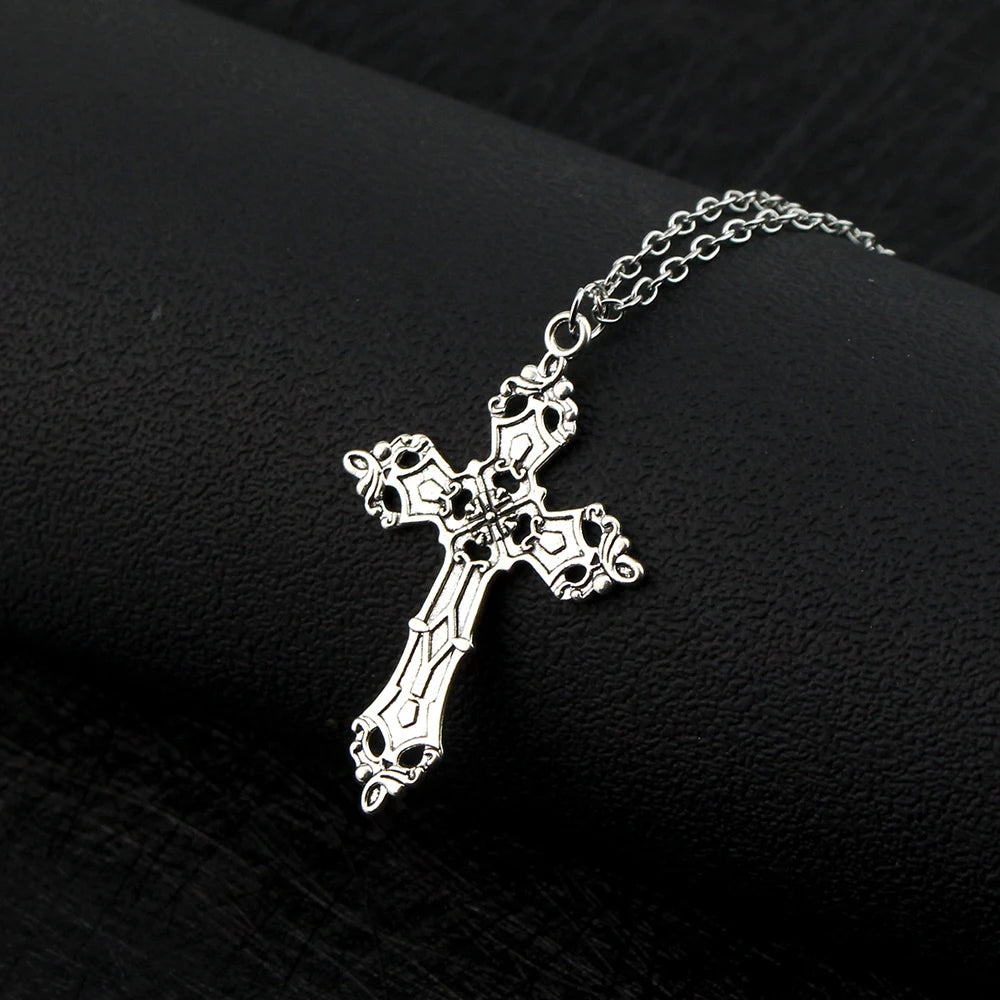 Vintage Crosses Pendant Necklace Goth Jewelry Accessories Gothic Grunge Chain Y2K Fashion Women Men Necklace