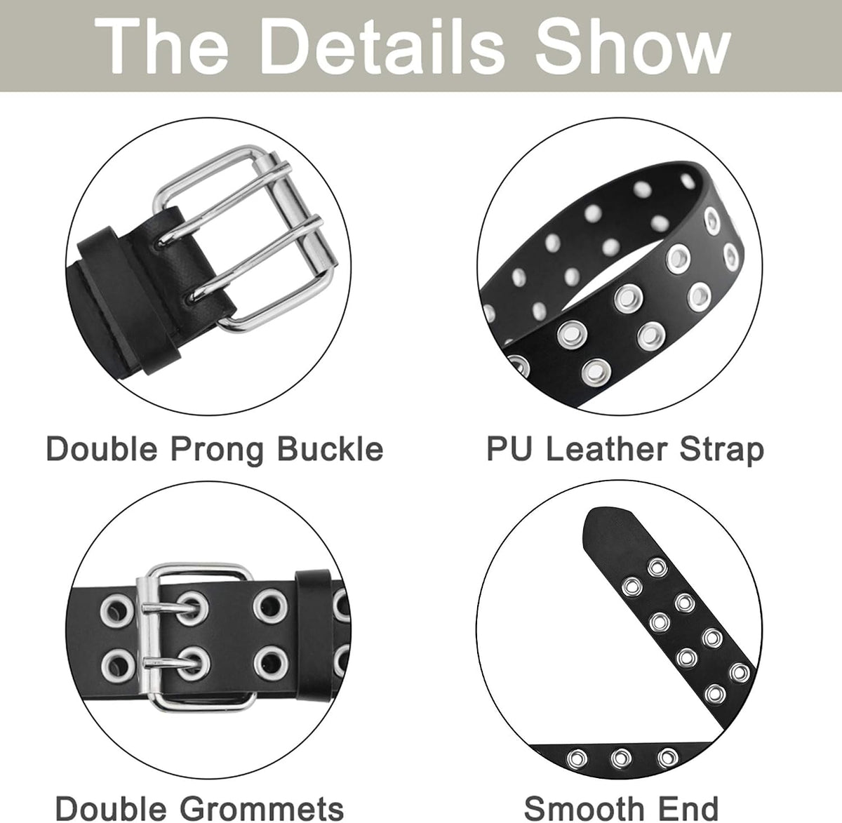 Grommet Leather Belt, Y2K Goth Studded Belts for Women Men Teens | Punk Emo Double Hole Belt, Womens Belts for Jeans/Pants/Skirts, Adjustable Alt Grunge Belt for Streetwear Fashion/Festival