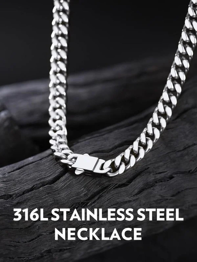 7MM Stainless Steel Mens Chain Necklaces Miami Cuban Link Chain for Men 22 Inches Chunky Cuban Chain Men Jewelry Birthday Valentines Father Day Gift for Dad Son Husband