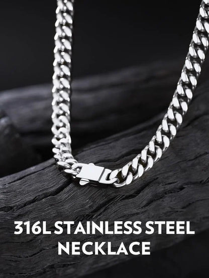 7MM Stainless Steel Mens Chain Necklaces Miami Cuban Link Chain for Men 22 Inches Chunky Cuban Chain Men Jewelry Birthday Valentines Father Day Gift for Dad Son Husband