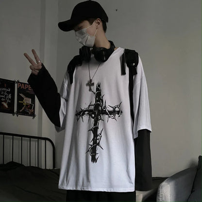 Grunge Clothes Women Long Sleeve Emo T-Shirt Casual Harajuku Men Aesthetic Pray Goth Top Alt Street Fashion Tshirts Indie Punk