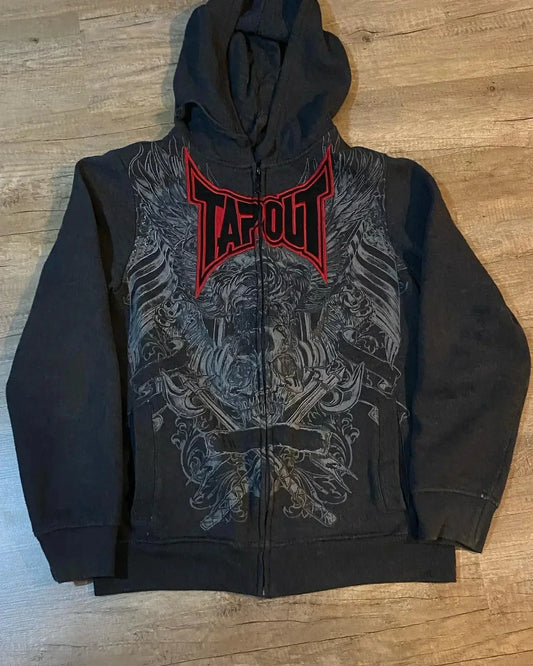 Streetwear Gray Zipper Hoodies Men Women Harajuku Retro Letter Graphic Printed Oversized Sweatshirt Y2K Gothic Autumn Clothing
