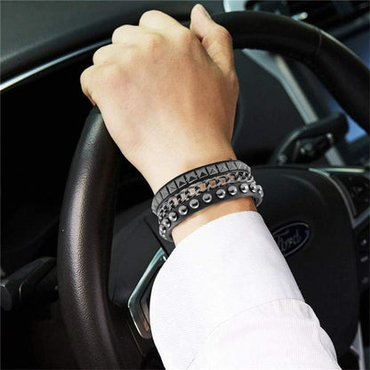 2PCS Punk Leather Cuff Bracelets, Spike Studded Punk Bracelet, Goth Leather Cuff Bangle for Men Women