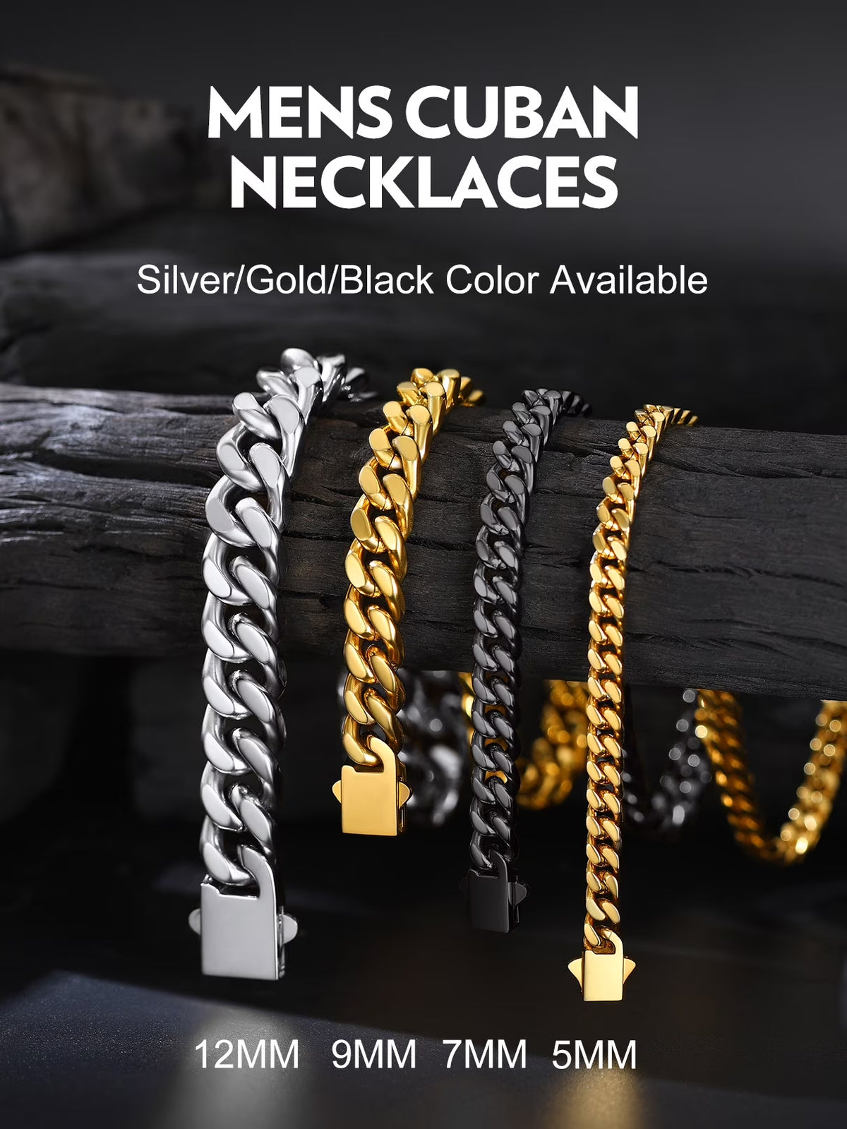 7MM Stainless Steel Mens Chain Necklaces Miami Cuban Link Chain for Men 22 Inches Chunky Cuban Chain Men Jewelry Birthday Valentines Father Day Gift for Dad Son Husband
