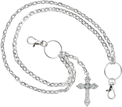 Wallet Chain Pants Chain for Women Men Double Cross Pocket Chains with 2 Keyrings Punk Trousers Jeans Chains Biker Heavy Duty Chain Keychain Goth Accessories