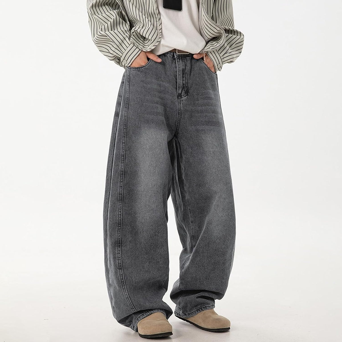 Mens Baggy Jeans Y2K Wide Leg Loose Fit Jeans Streetwear Denim Washed Hip Hop Pants
