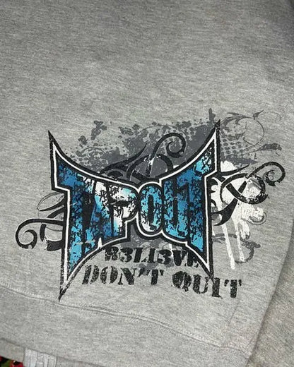 Streetwear Gray Zipper Hoodies Men Women Harajuku Retro Letter Graphic Printed Oversized Sweatshirt Y2K Gothic Autumn Clothing