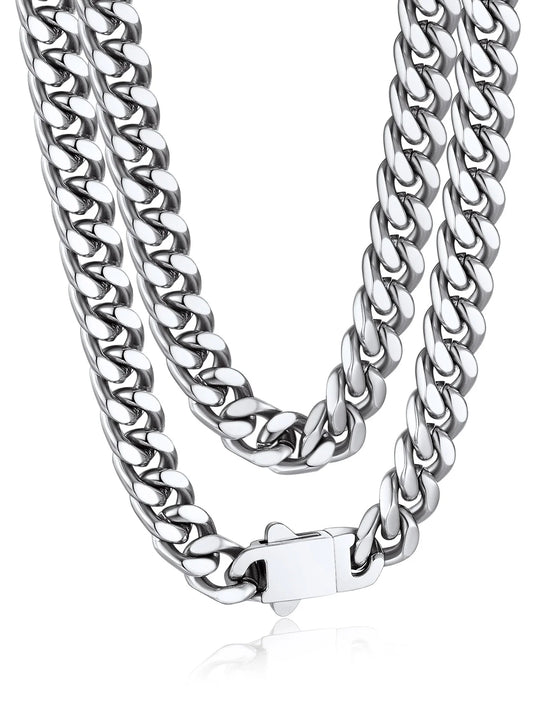 7MM Stainless Steel Mens Chain Necklaces Miami Cuban Link Chain for Men 22 Inches Chunky Cuban Chain Men Jewelry Birthday Valentines Father Day Gift for Dad Son Husband