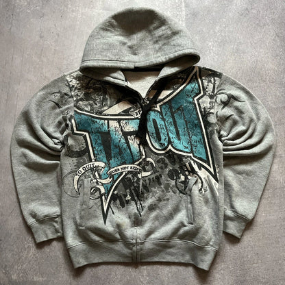 Streetwear Gray Zipper Hoodies Men Women Harajuku Retro Letter Graphic Printed Oversized Sweatshirt Y2K Gothic Autumn Clothing