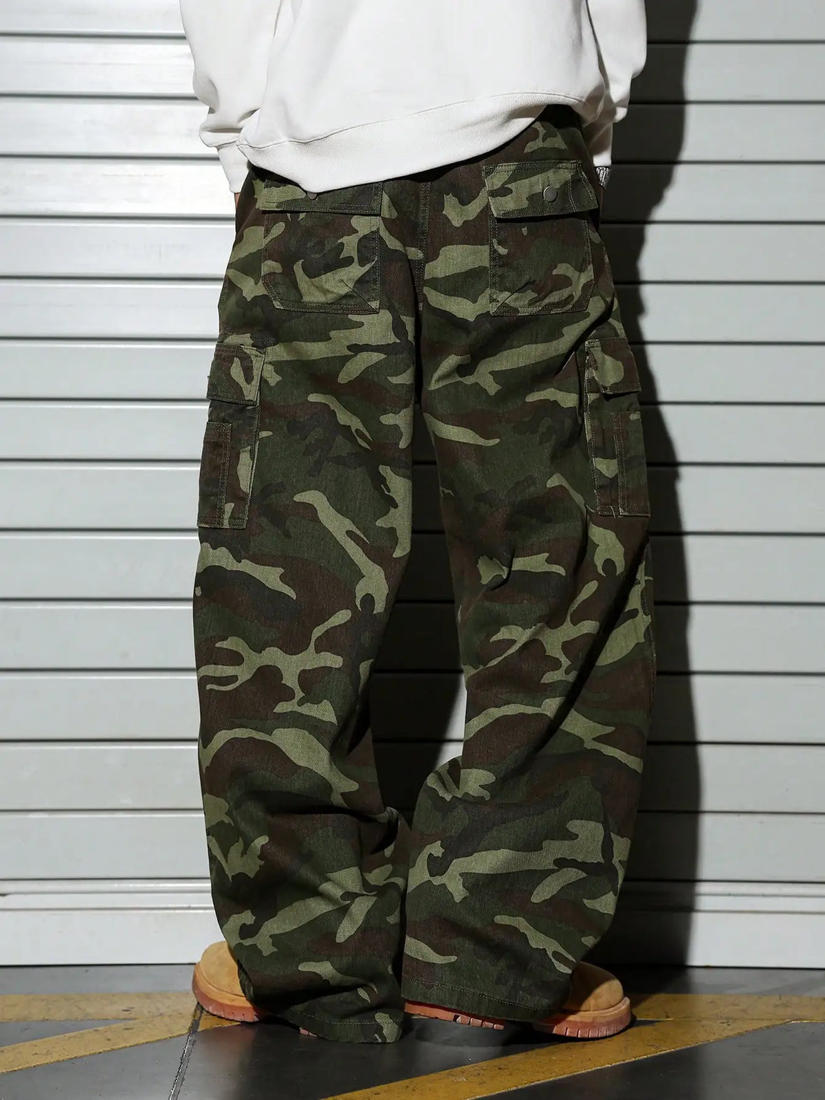 Men'S Wide-Leg Camo Cargo Pants, Multi-Pocket Military Tactical Trousers, Streetwear Hip-Hop Loose Casual Work Pants