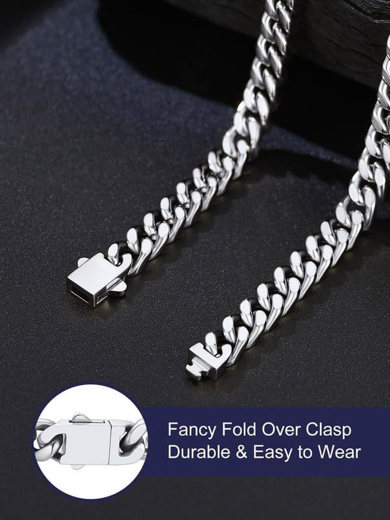 7MM Stainless Steel Mens Chain Necklaces Miami Cuban Link Chain for Men 22 Inches Chunky Cuban Chain Men Jewelry Birthday Valentines Father Day Gift for Dad Son Husband