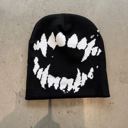 Knitting Beanies for Men Goth Tooth Caps Y2K Streetwear Winter Pullover Kpop Gorro Harajuku Vintage Warm Hip Hop Women Hat