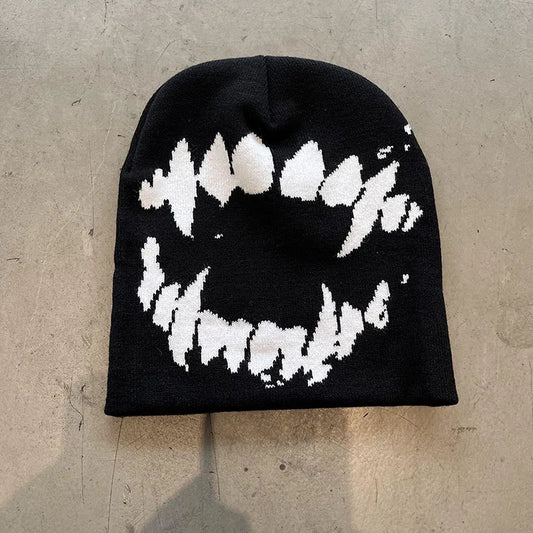 Knitting Beanies for Men Goth Tooth Caps Y2K Streetwear Winter Pullover Kpop Gorro Harajuku Vintage Warm Hip Hop Women Hat